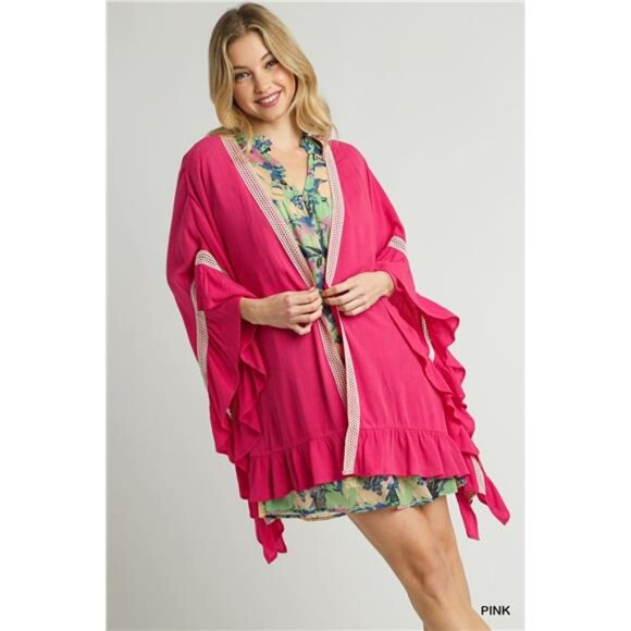 Umgee‎ Ruffle Trim Kimono with Crochet Accent - Picture 1 of 4